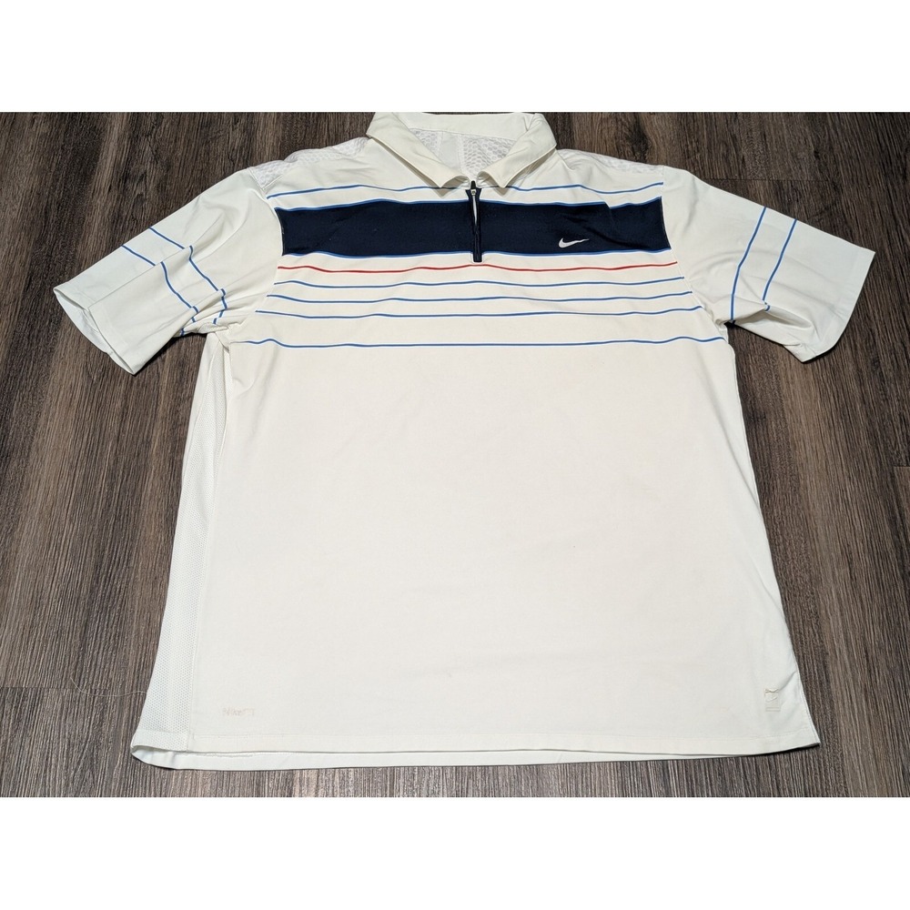 Nike RF Roger Federer 2007 Tennis Polo Mens XXL White Navy Teal Red Stripe Zip